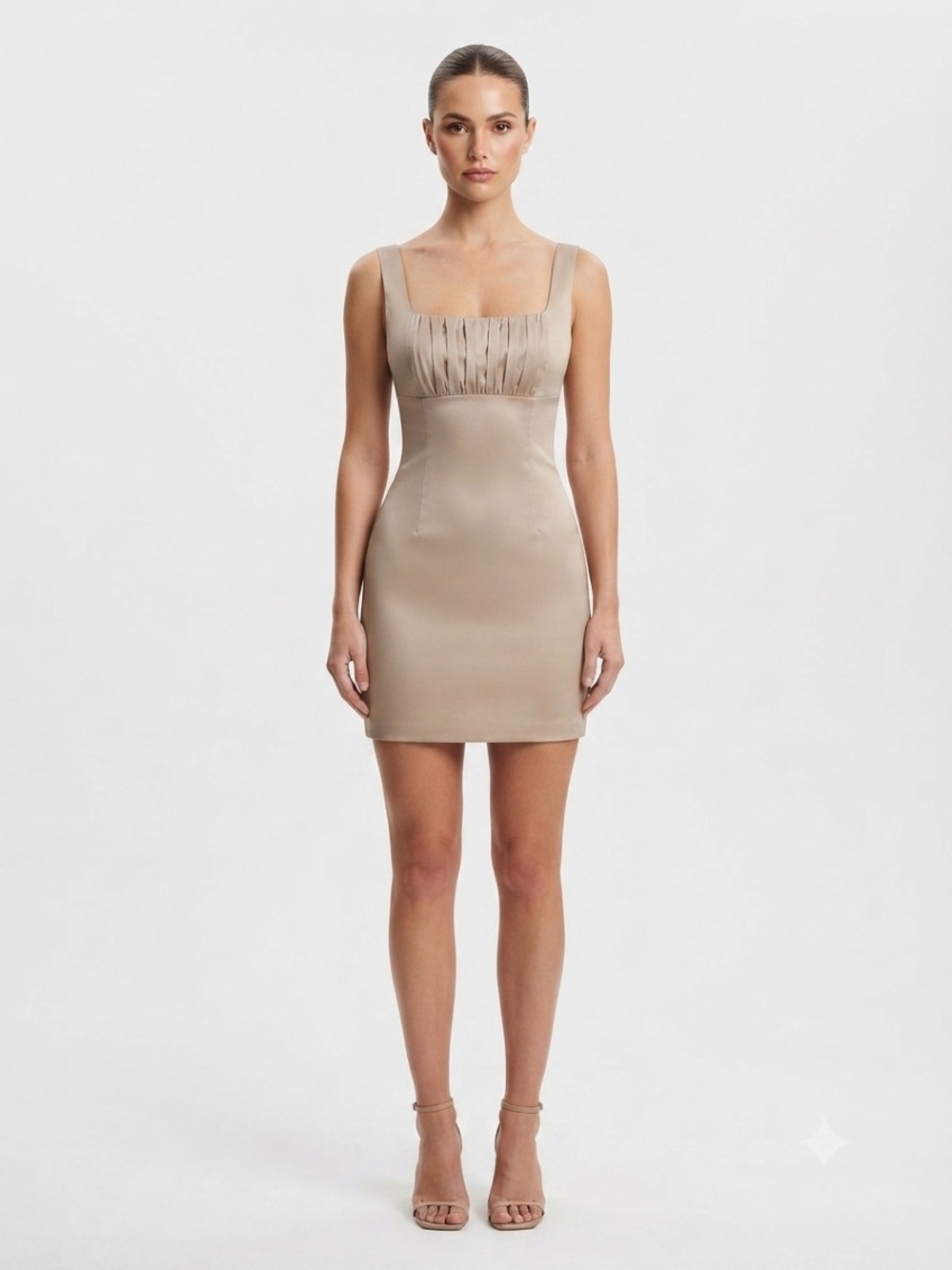 Nasty Gal Square-Neck Satin Mini Dress in Champagne 🥂